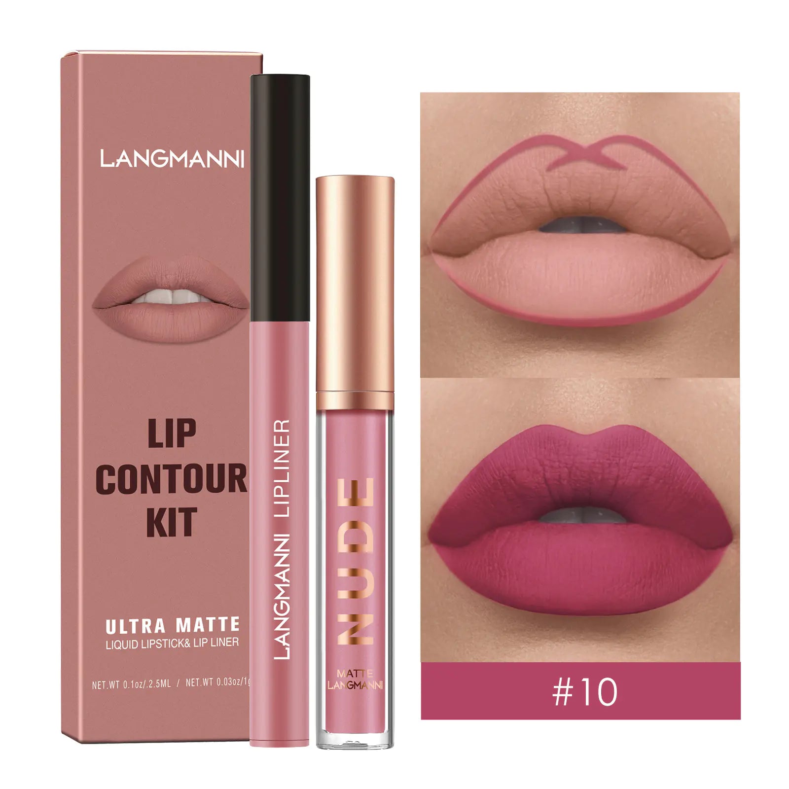 Matte Lip Gloss Set with No-Stain Lip Liner