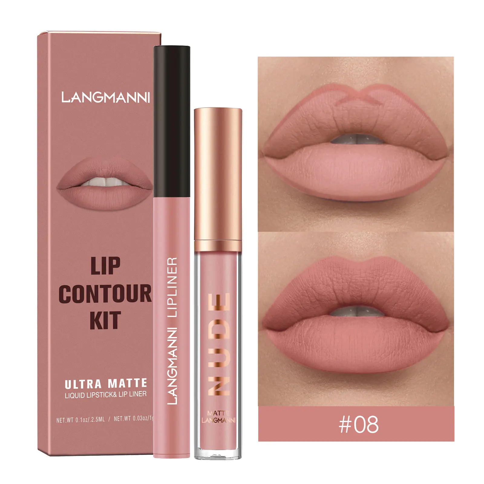 Matte Lip Gloss Set with No-Stain Lip Liner